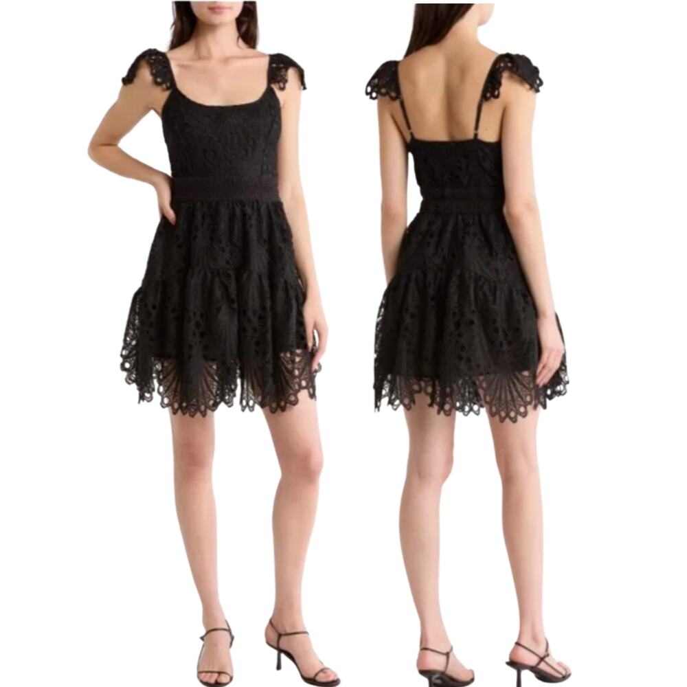 Ramy Brook Charlotte Lace Eyelet Mini Dress Party Cocktail Embroidered Summer S